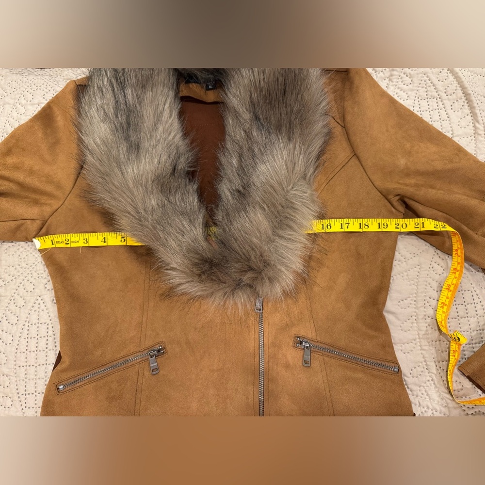 LA Coalition Espresso Brown Removable Faux Fur Collar Suede Jacket - Picture 8 of 9